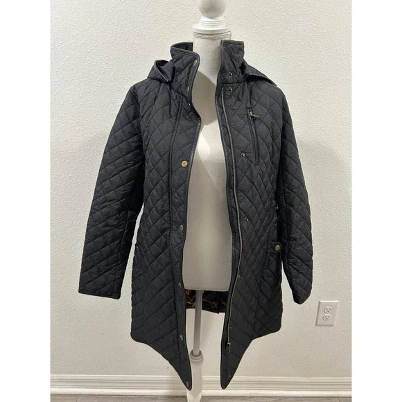 Lauren Ralph Lauren Black Diamond Quilted Hooded Parka Jacket Womens Size Medium - Picture 2 of 10